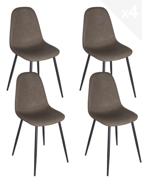 lot 4 chaises scandinave simili cuir marron nova kayelles