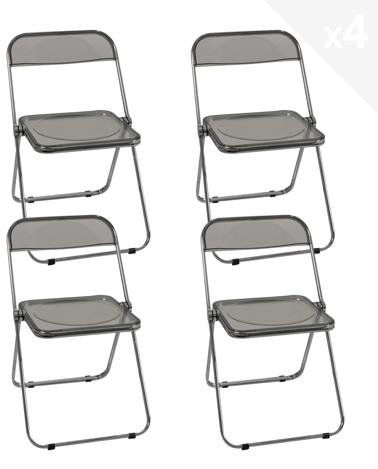 KAYELLES Lot 4 Chaises Pliantes Transparentes Métal Chrome - Design Rétro Années 70