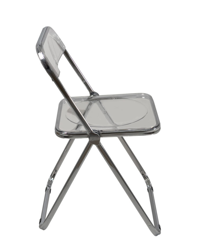 Chaise pliante métal chromé et polycarbonate beige transparent