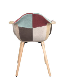 chaise-accoudoir-cuisine-bois-tissu-patchwork-marron-kayelles chaise-accoudoir-cuisine-bois-tissu-patchwork-marron-kayelles