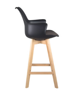chaise-haute-lot-de-2-pied-bois-scandinave-accoudoirs-coussin-noir-marron-MOTA-kayelles