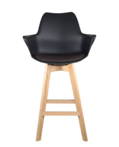 chaise-haute-pied-bois-scandinave-accoudoirs-coussin-noir-marron-MOTA-kayelles