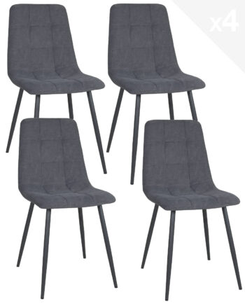 lot-4-chaises-moderne-matelassee-rembourree-tissu-gris-pied-metal-noir