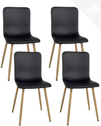 chaises-salle-manger-lot-4-simili-cuir-noir-pied-metal-pas-cher