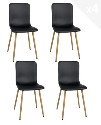 chaises-salle-manger-lot-4-simili-cuir-noir-pied-metal-pas-cher