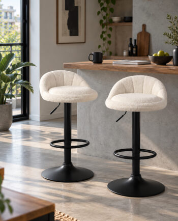 Kayelles Lot de deux tabourets de bar SATI+ (Blanc Teddy)