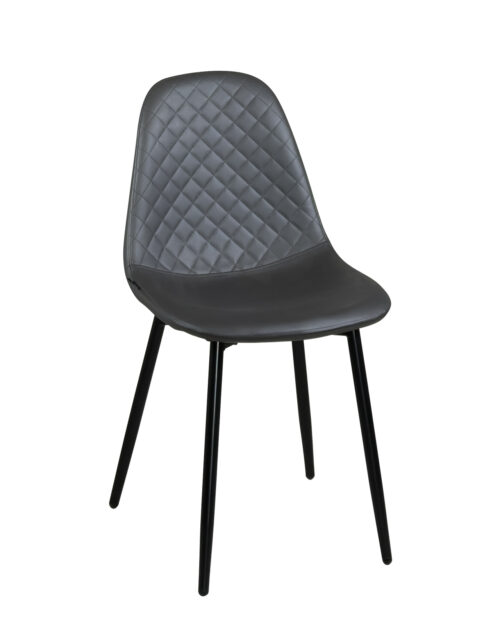 chaise-salle-manger-salon-similicuir-anthracite-piqure-losange-pieds-métal-noir chaise-salle-manger-salon-similicuir-anthracite-piqure-losange-pieds-métal-noir