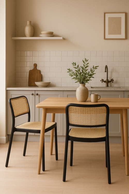 20250425_1129_Modern Kitchen Seating_remix_01jsp4cw42erzbnepgnf1t0wdt Chaise de cuisine empilables façon Rotin