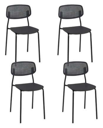 lot-4-chaises-cuisine-plastique-metal-noires-moderne-simple-empilables