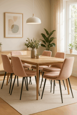 chaise-design-salle-a-manger-tissu-rose-surcoussin-yam
