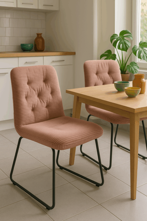 lot-de-2-chaises-salle-a-manger-cuisine-rembourree-tissu-rayures-rose-capitonnee lot-de-2-chaises-salle-a-manger-cuisine-rembourree-tissu-rayures-rose-capitonnee