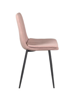 lot-de-4-chaises-salle-manger-rembourrées-sur-coussin-tissu-rayure-rose-pied-metal-anthracite