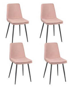 lot-de-4-chaises-salle-manger-yam-tissu-doux-rayure-rose-pied-metal-anthracite