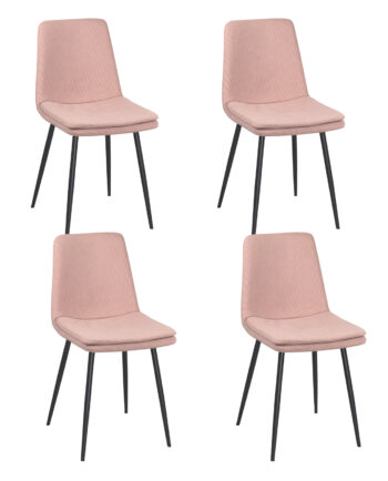 lot-de-4-chaises-salle-manger-yam-tissu-doux-rayure-rose-pied-metal-anthracite