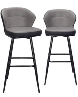 chaise-de-bar-pivotante-similicuir-technique-matellassé-gris-noir-lot-de-2