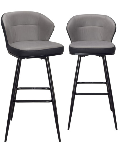 chaise-de-bar-pivotante-similicuir-technique-matellassé-gris-noir-lot-de-2