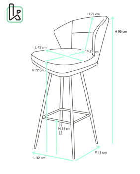 chaise-de-bar-pivotante-similicuir-technique-matellassé-gris-schema