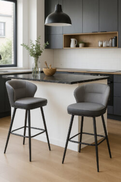chaise-de-bar-pivotante-tissu-technique-matellassé-gris-noir-lot-de-2
