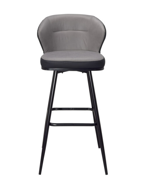 tabouret-de-bar-pivotante-similicuir-technique-matellassé-gris-noir-pied-metal tabouret-de-bar-pivotante-similicuir-technique-matellassé-gris-noir-pied-metal