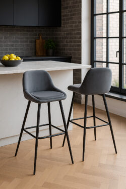tabourets-de-bar-haut-velours-gris-pieds-métal-68-cm-lot-de-2
