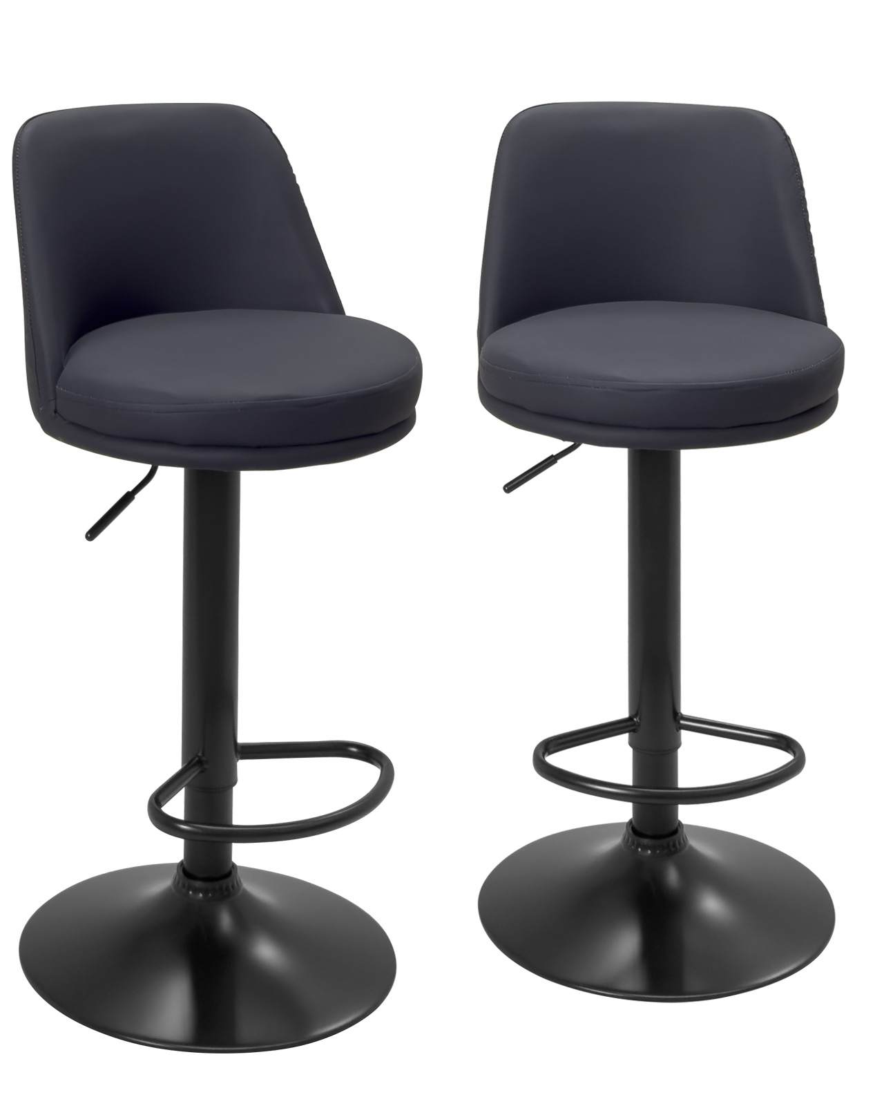 Lot De 2 Housses De Tabouret En Cuir Synthétique - Rondes 30x30 Cm - Noir - Antidérapantes Et Lavables